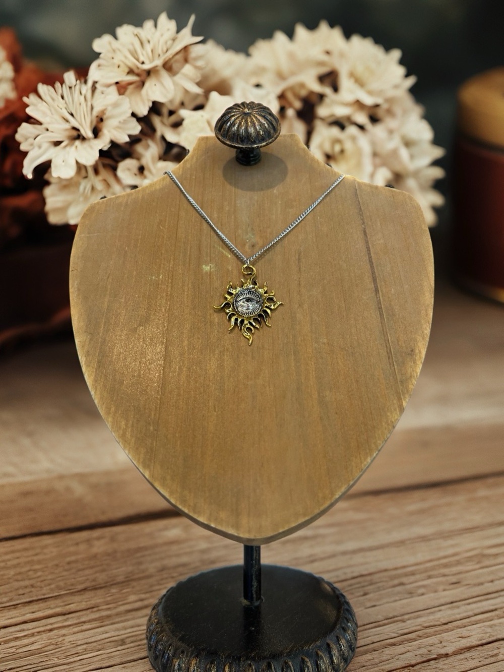 Metal Alloy and Stainless Steel All Seeing Eye with Artistic Sun Pendant - Picture 15 of 17